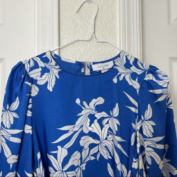 Alexis X Target Blue and White Floral Long Sleeve Mini Dress With Rope Belt - Picture 4 of 15